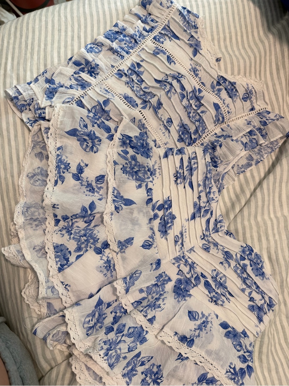 The Vintage Shop Blue and White Floral Mini Skirt and Top Set